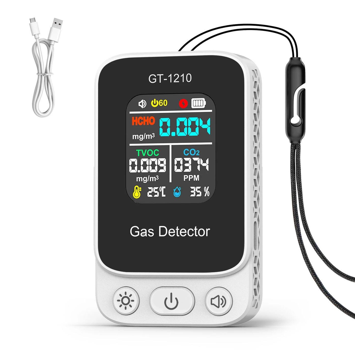 Latest 5-in-1 CO2 Detector Carbon Dioxide TVOC HCHO Tester Temperature Humidity Meter Rechargeable Air Quality Monitor Detector