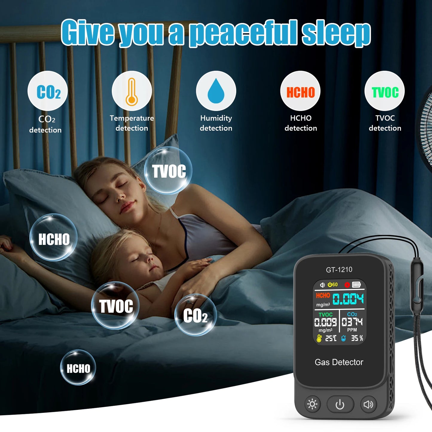 Latest 5-in-1 CO2 Detector Carbon Dioxide TVOC HCHO Tester Temperature Humidity Meter Rechargeable Air Quality Monitor Detector