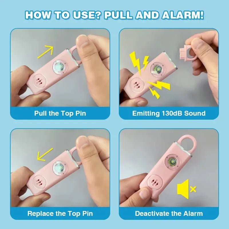 Personal Safety Alarm — 130dB Siren & Strobe Keychain