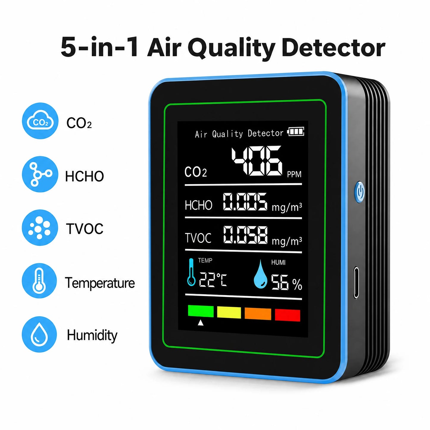 NEW HOT Multifunctional CO2 Meter 5 in 1 Digital Temperature and Humidity Tester Carbon Dioxide Detector TVOC HCHO