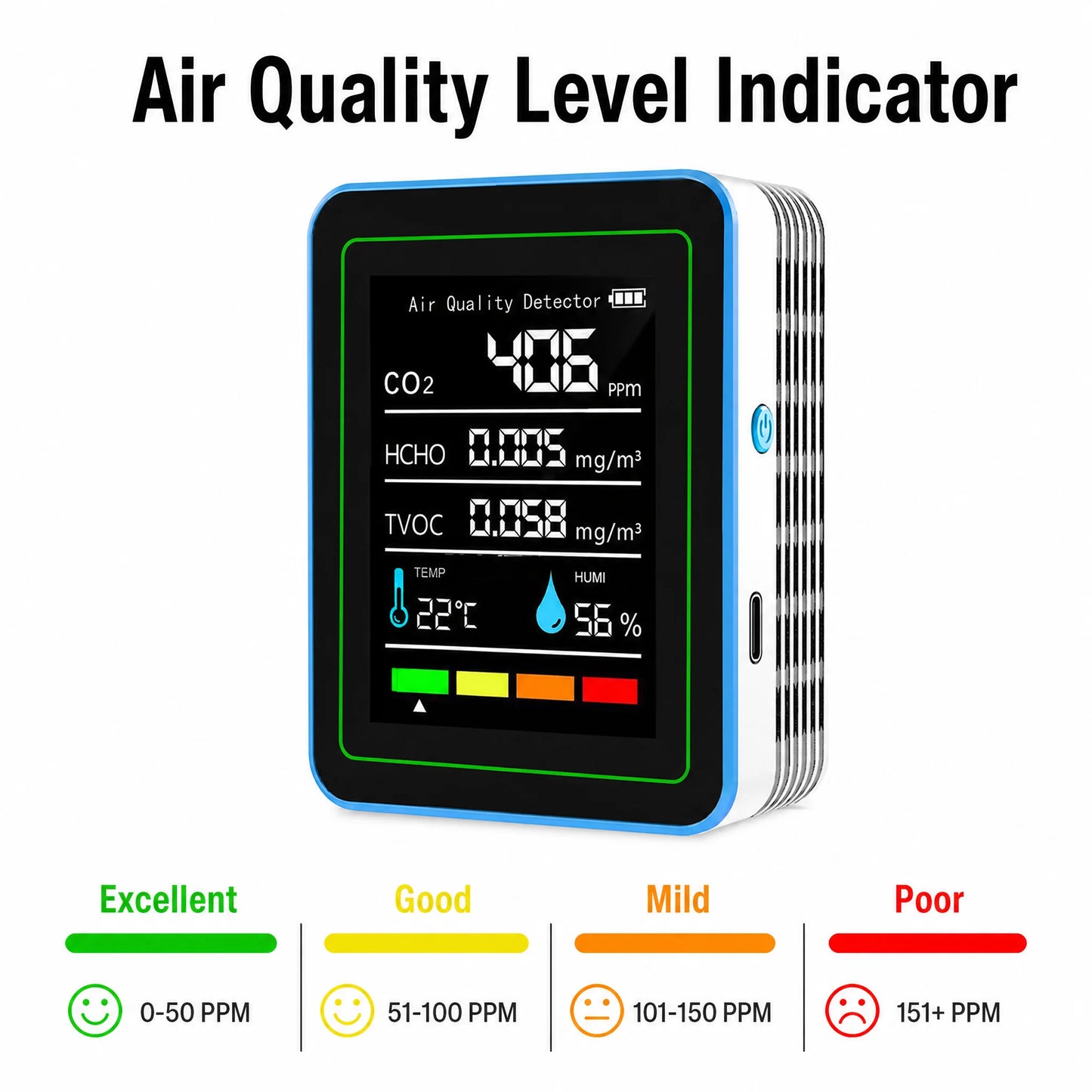 NEW HOT Multifunctional CO2 Meter 5 in 1 Digital Temperature and Humidity Tester Carbon Dioxide Detector TVOC HCHO
