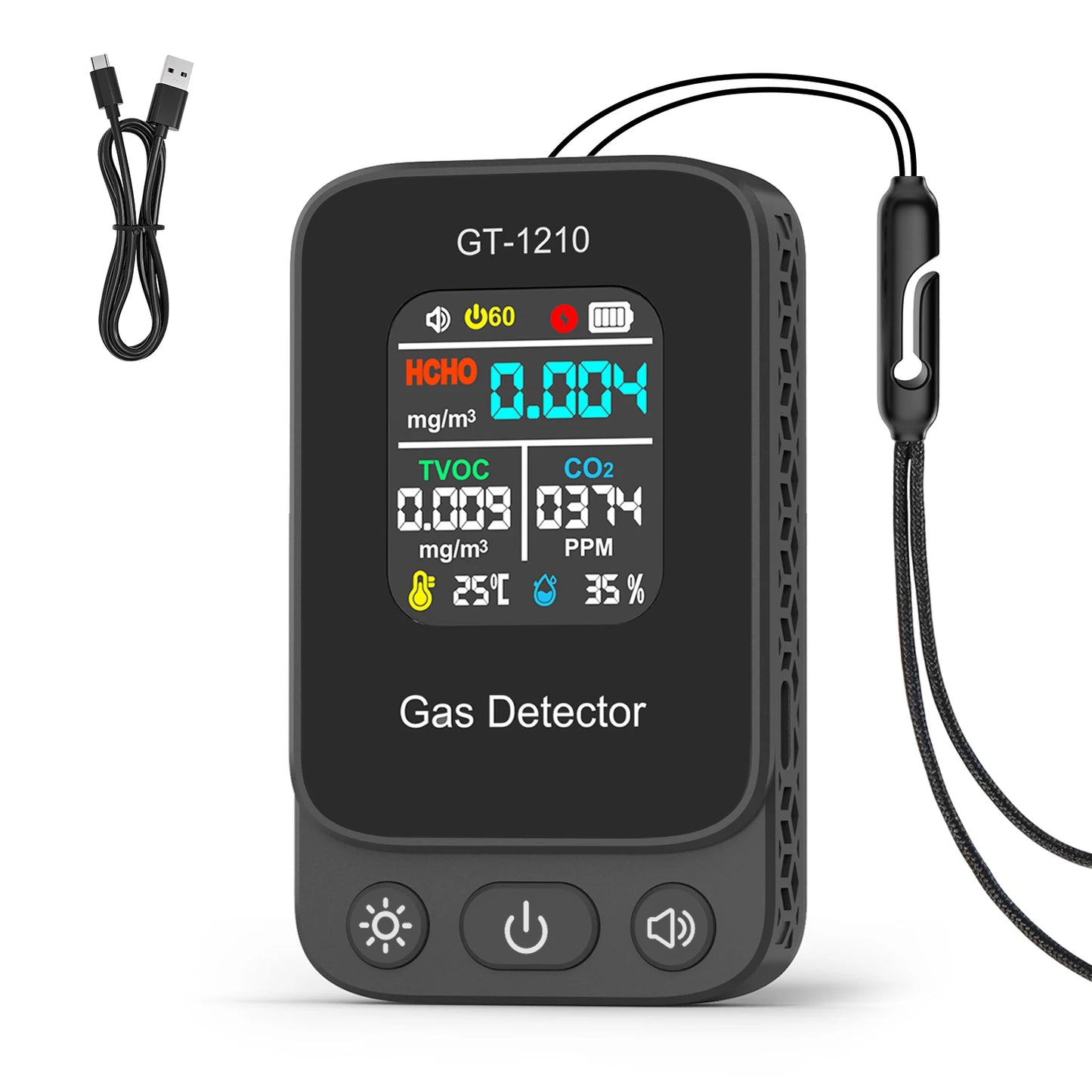 Latest 5-in-1 CO2 Detector Carbon Dioxide TVOC HCHO Tester Temperature Humidity Meter Rechargeable Air Quality Monitor Detector